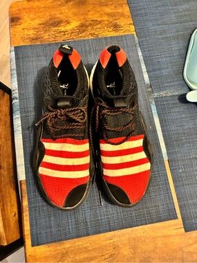 adidas Men's Athletic Shoes Red and Black Striped Knit